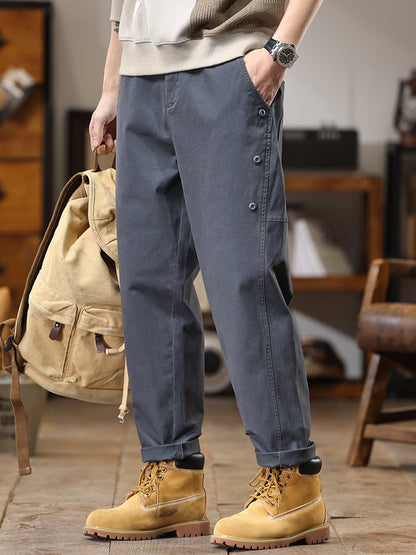 Pantalones cargo de pierna recta y corte holgado para hombre con botones laterales