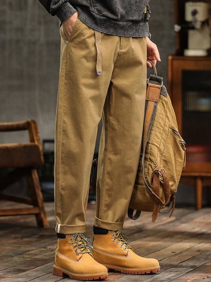 Men's Relaxed Fit Pleated Chino Pants with Belt