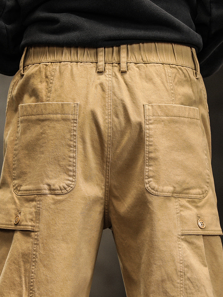 Pantalones cargo de hombre con cintura elástica y detalles de botones