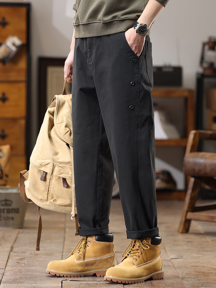 Pantalones cargo de pierna recta y corte holgado para hombre con botones laterales