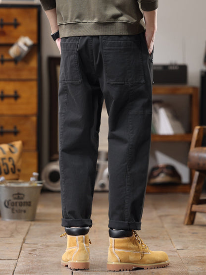 Pantalones cargo de pierna recta y corte holgado para hombre con botones laterales
