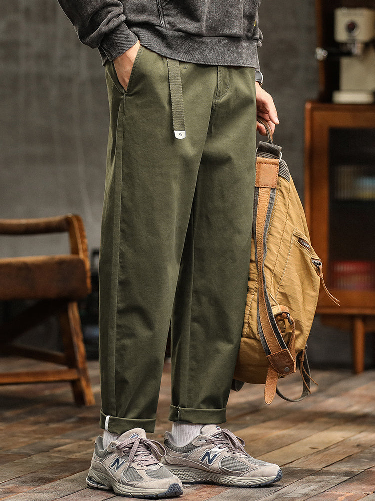 Men's Relaxed Fit Pleated Chino Pants with Belt