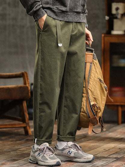 Men's Relaxed Fit Pleated Chino Pants with Belt
