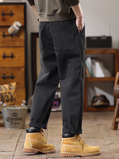 Pantalones cargo de pierna recta y corte holgado para hombre con botones laterales