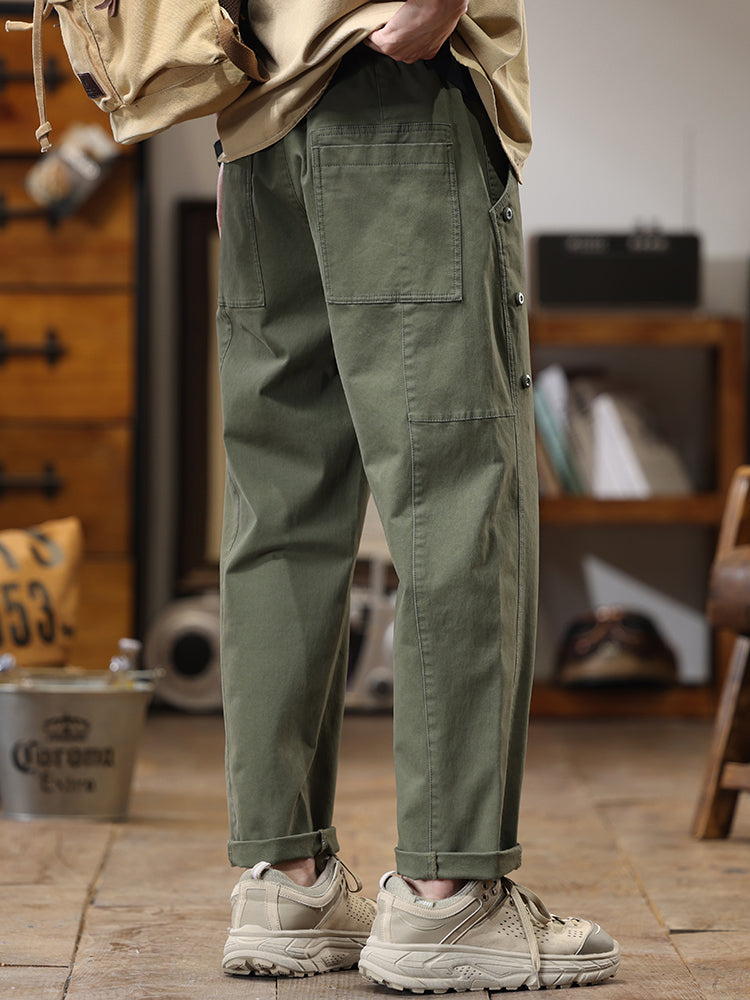 Pantalones cargo de pierna recta y corte holgado para hombre con botones laterales