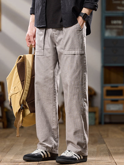 Men's Wide Leg Cotton Cargo Casual Pants
