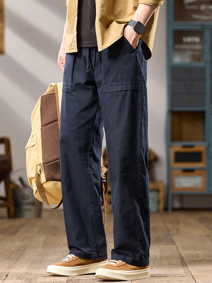 Men's Wide Leg Cotton Cargo Casual Pants