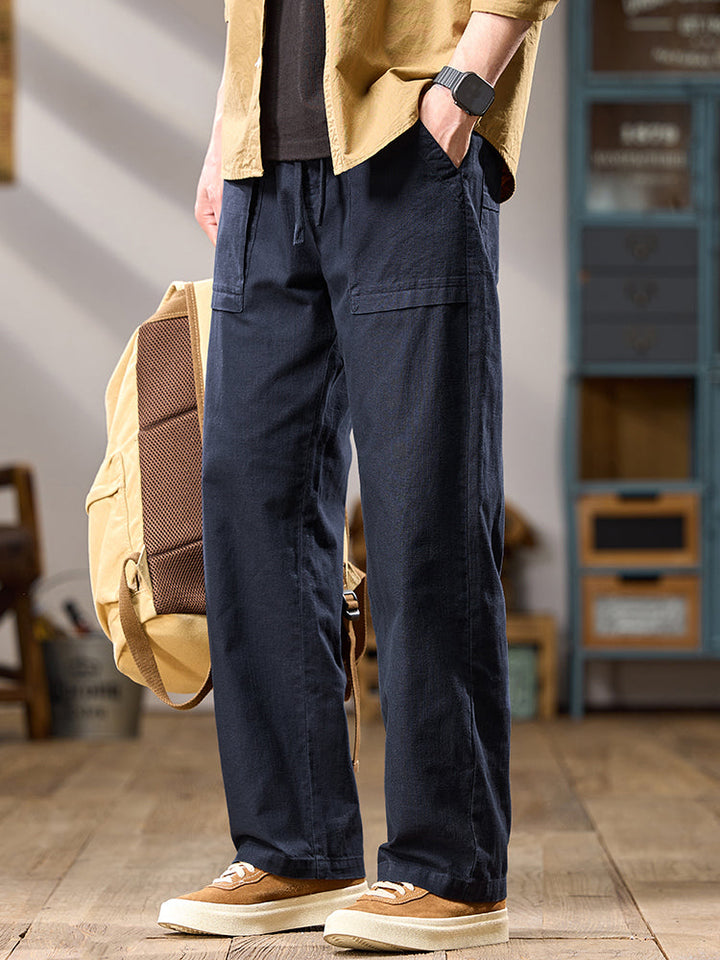 Pantaloni cargo casual da uomo a gamba larga in cotone