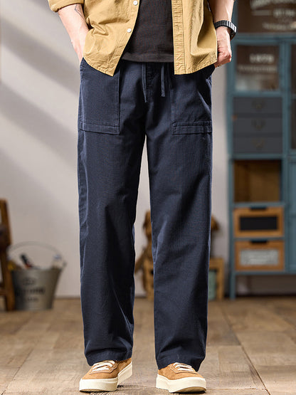 Men's Wide Leg Cotton Cargo Casual Pants