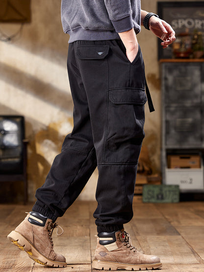 Pantaloni cargo da uomo in tessuto a spina di pesce con cinturino in vita