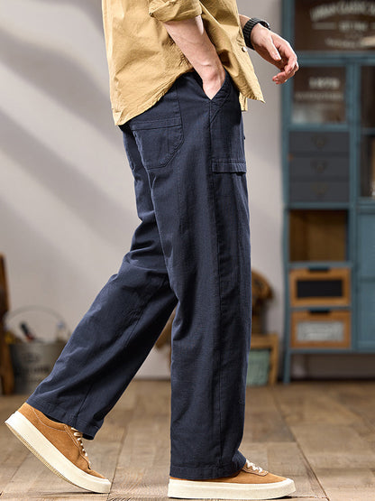 Men's Wide Leg Cotton Cargo Casual Pants