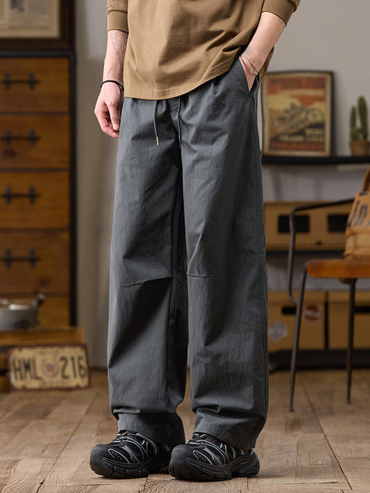 Pantalones casuales de hombre de pierna ancha y corte relajado, de algodón y nailon