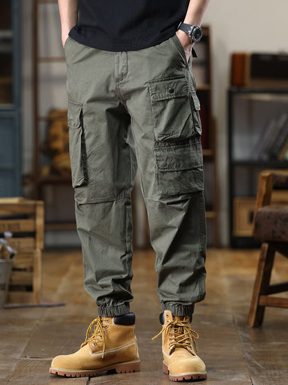 Pantalon cargo décontracté pour homme, multipoches et taille élastique