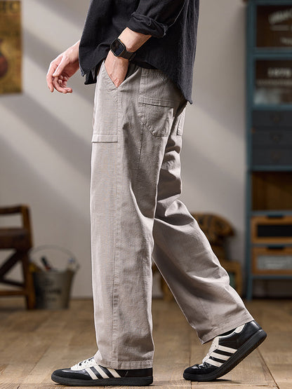 Men's Wide Leg Cotton Cargo Casual Pants