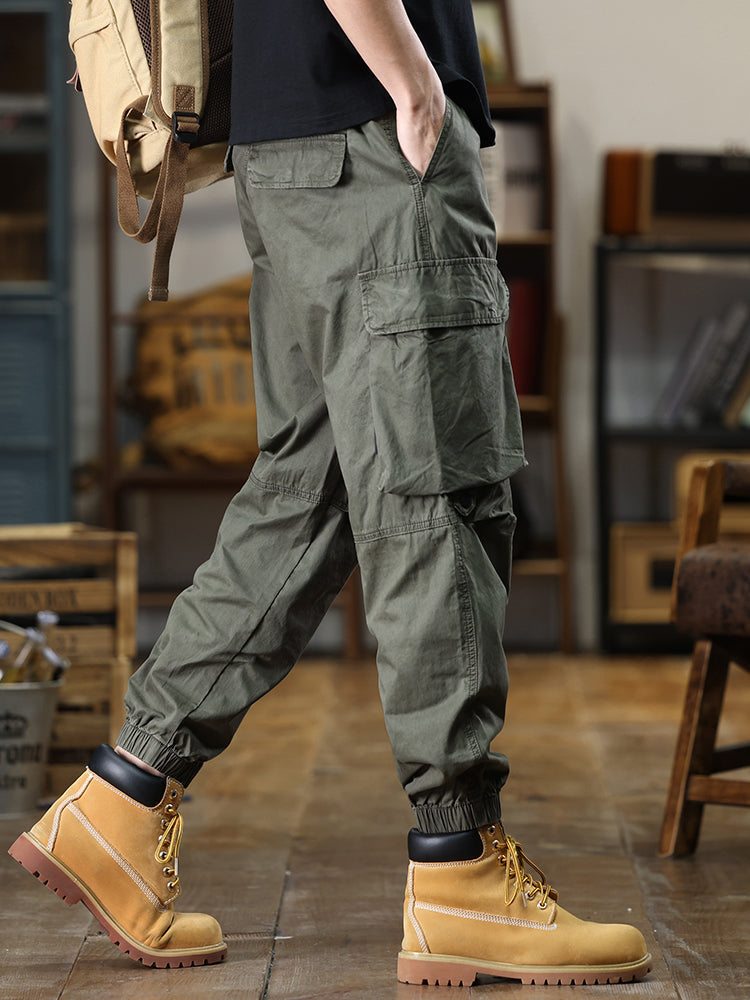 Pantalon cargo décontracté pour homme, multipoches et taille élastique