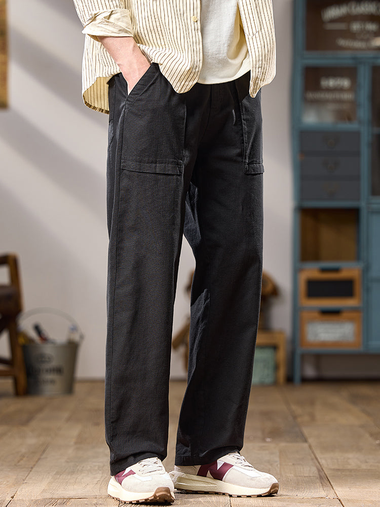 Men's Wide Leg Cotton Cargo Casual Pants