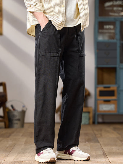 Men's Wide Leg Cotton Cargo Casual Pants