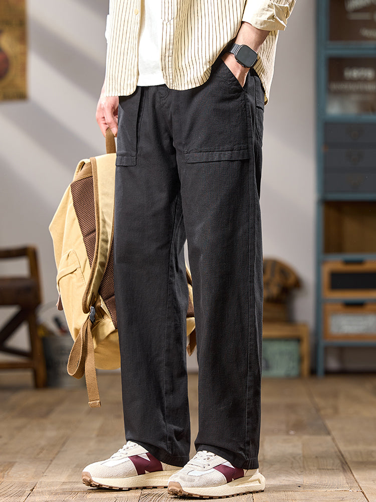 Men's Wide Leg Cotton Cargo Casual Pants