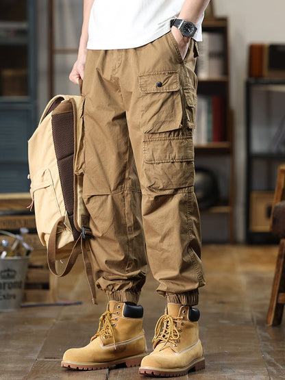 Pantalon cargo décontracté pour homme, multipoches et taille élastique