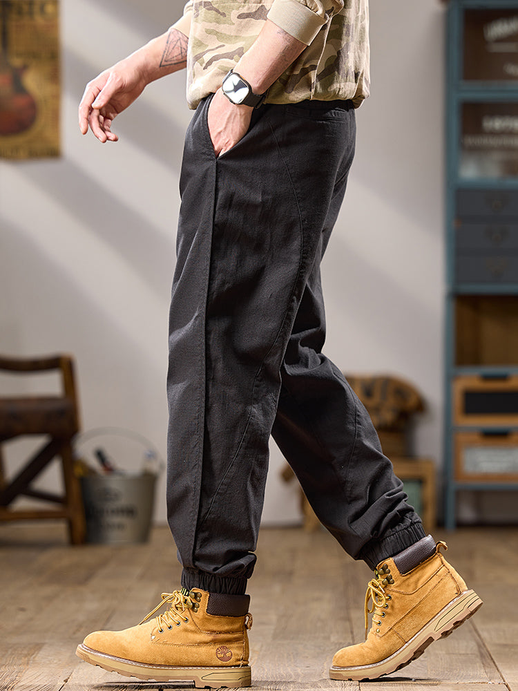 Pantalon décontracté pour homme, coupe ample, multipoches, 100 % coton, chevilles élastiques