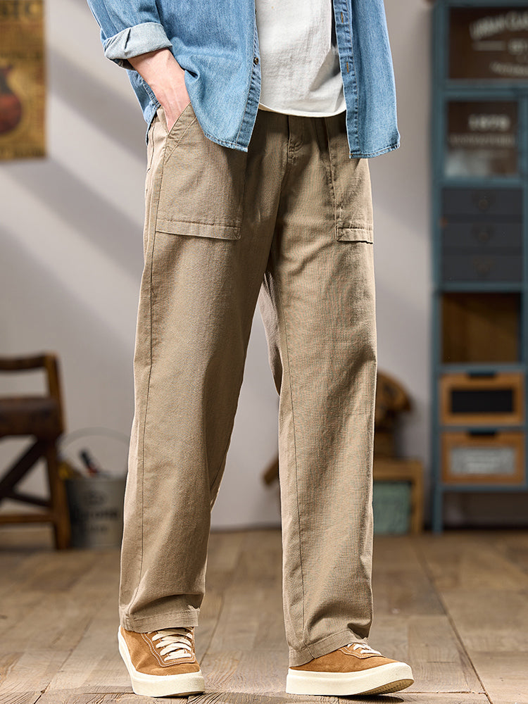 Men's Wide Leg Cotton Cargo Casual Pants