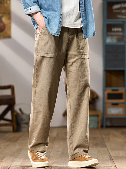 Men's Wide Leg Cotton Cargo Casual Pants
