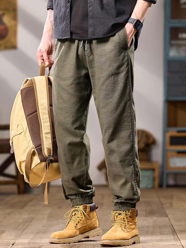 Pantalon décontracté pour homme, coupe ample, multipoches, 100 % coton, chevilles élastiques