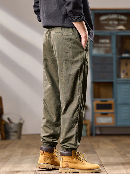 Pantalon décontracté pour homme, coupe ample, multipoches, 100 % coton, chevilles élastiques
