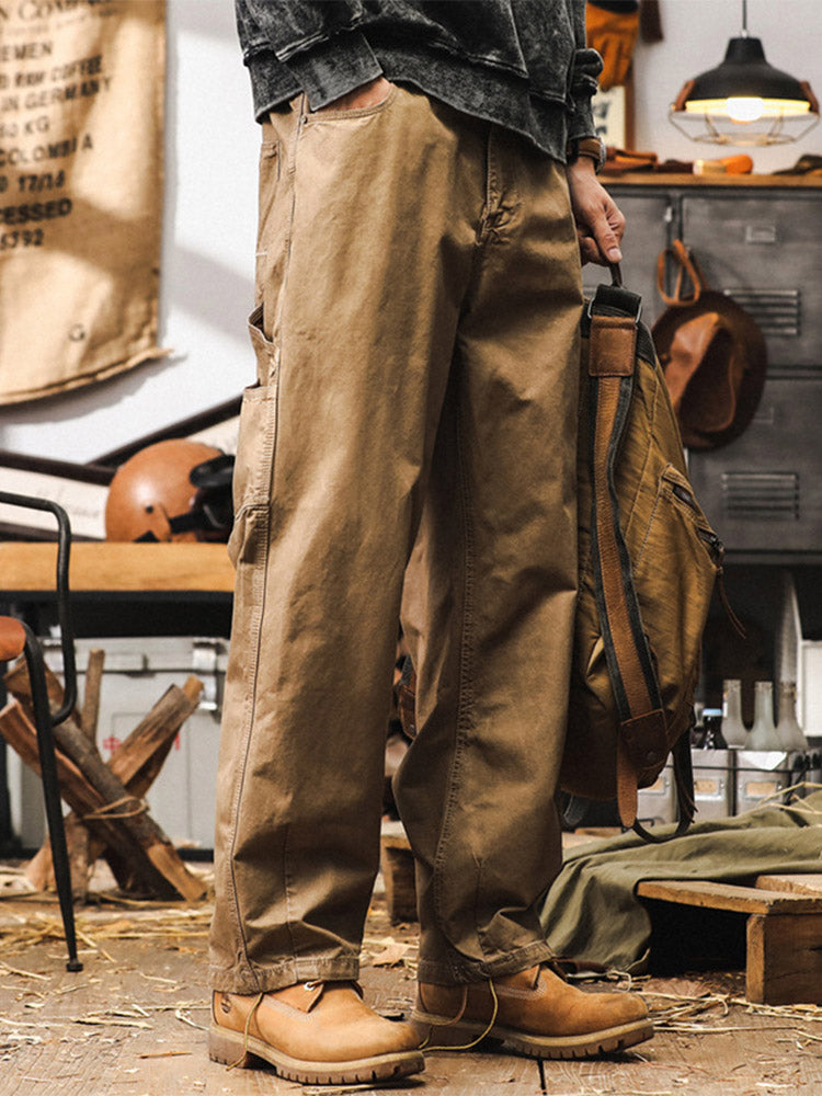 Herren Wide-Leg Hose aus 100 % Baumwolle, Retro-Cargo-Stil
