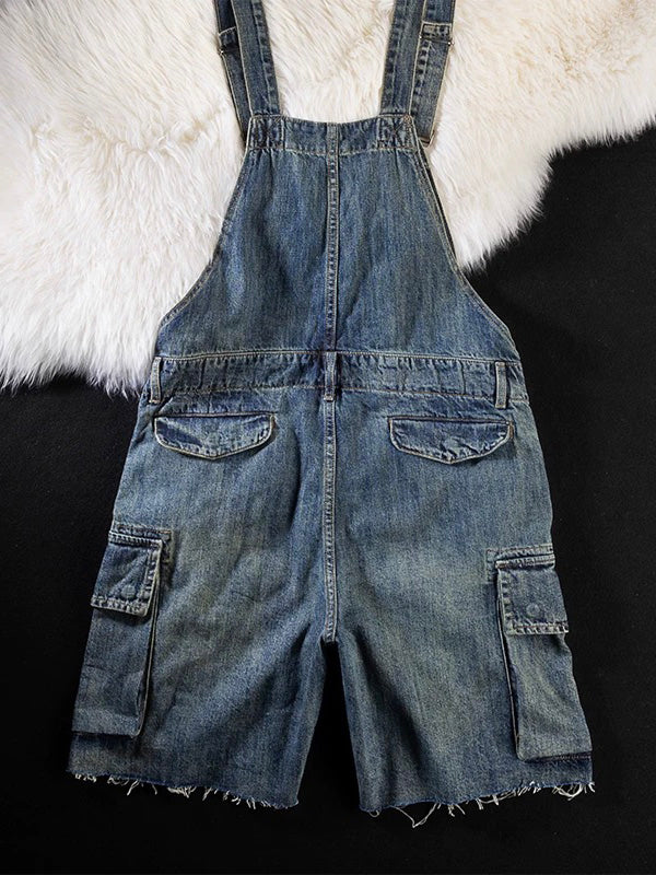 Women's Denim Cargo Overall Shorts