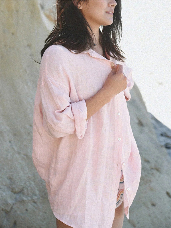 Chemise à manches longues en 100% lin avec poche poitrine
