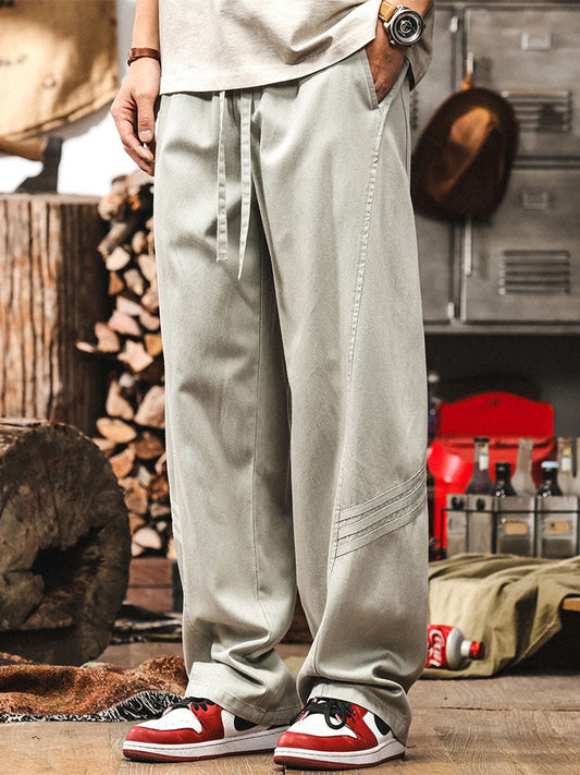 Pantaloni casual da uomo a gamba larga con coulisse in misto cotone e lyocell