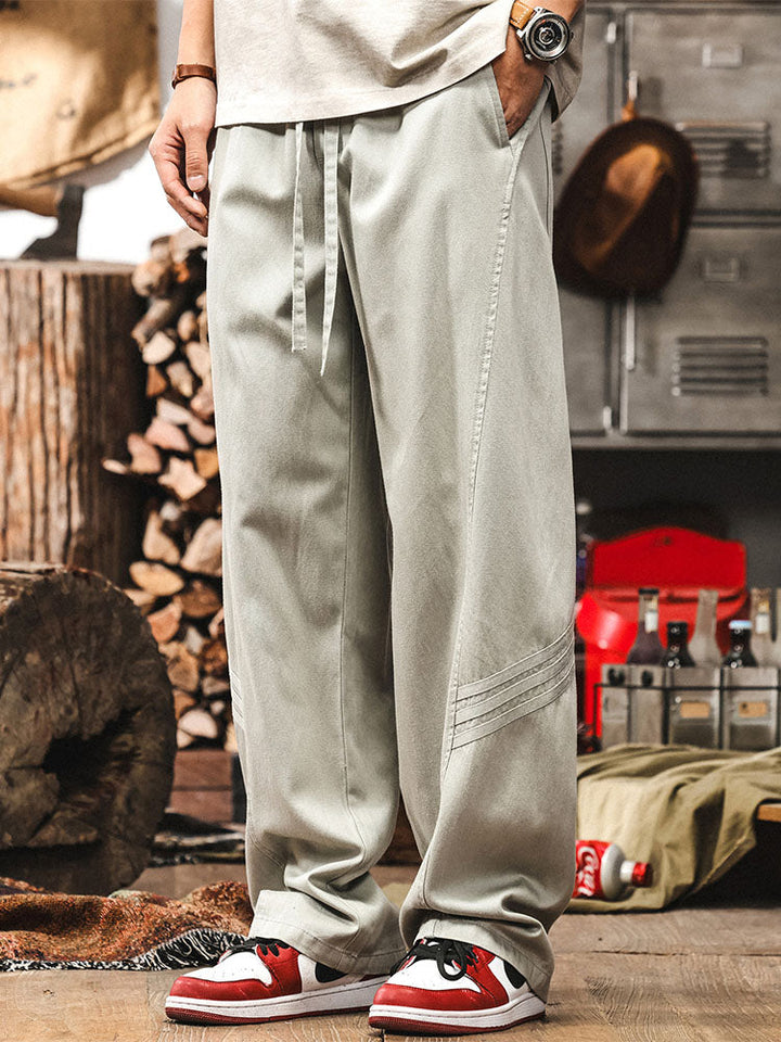 Pantaloni casual da uomo a gamba larga con coulisse in misto cotone e lyocell