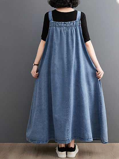 Abito salopette in denim da donna, vestibilità ampia