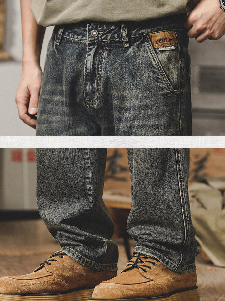Herren Vintage Jeans, gerader Schnitt, Washed Denim Hose