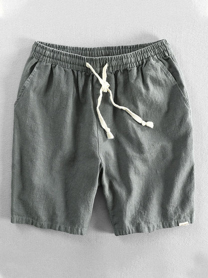 Short décontracté homme en ramie et coton avec cordon de serrage