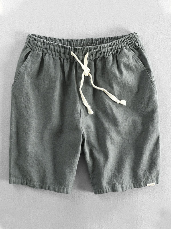 Pantaloncini casual da uomo in ramia e cotone con coulisse