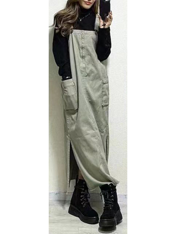 Damen-Latzkleid mit lockerer Passform und Seitenschlitzen