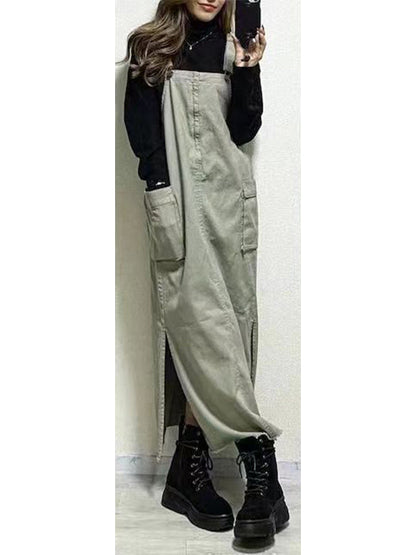 Damen-Latzkleid mit lockerer Passform und Seitenschlitzen