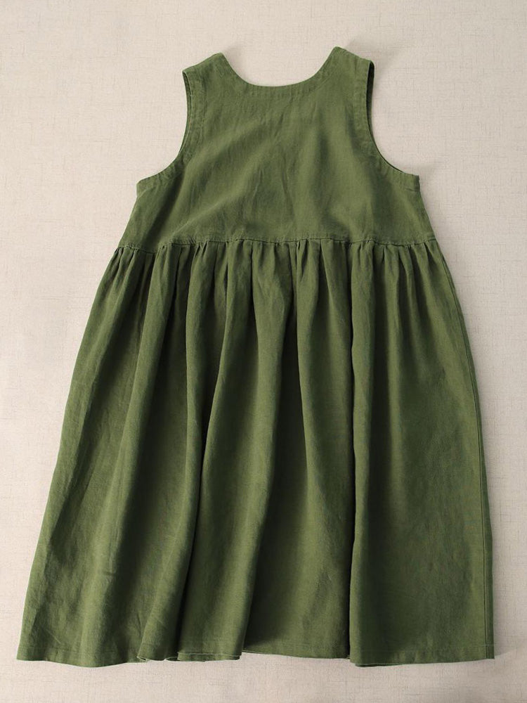 Robe sans manches en coton et lin à col en V