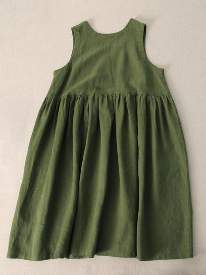Robe sans manches en coton et lin à col en V
