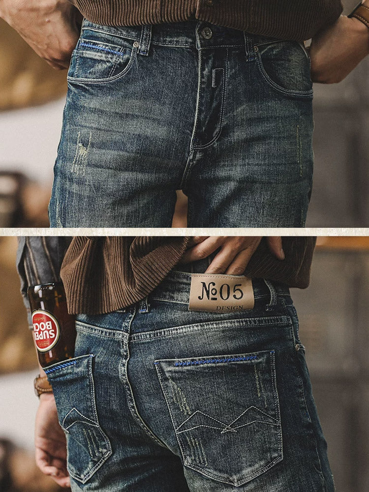 Herren Vintage Straight‑Fit Jeans mit Used‑Waschung