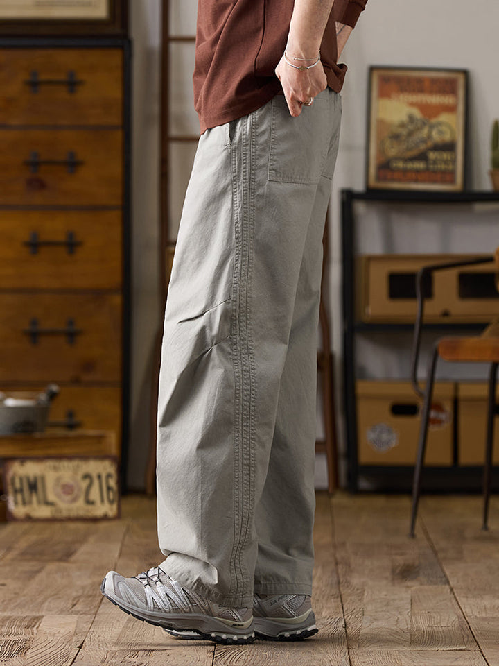 Pantalones casuales de algodón de pierna ancha con cordón para hombre