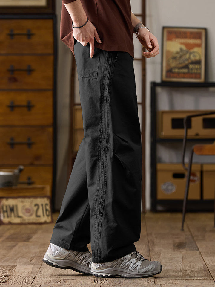 Pantalones casuales de algodón de pierna ancha con cordón para hombre