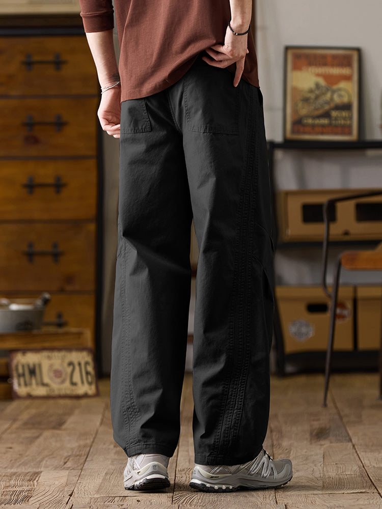 Lässige Herren-Baumwollhose mit weitem Bein und Kordelzug