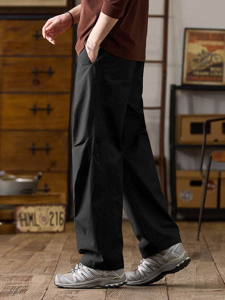 Pantalones casuales de algodón de pierna ancha con cordón para hombre