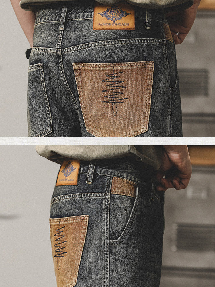 Herren Vintage Jeans, gerader Schnitt, Washed Denim Hose