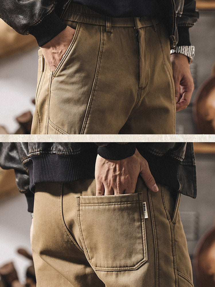 Pantalones para hombre 100 % algodón, de pernera ancha y con costuras en contraste, de estilo retro