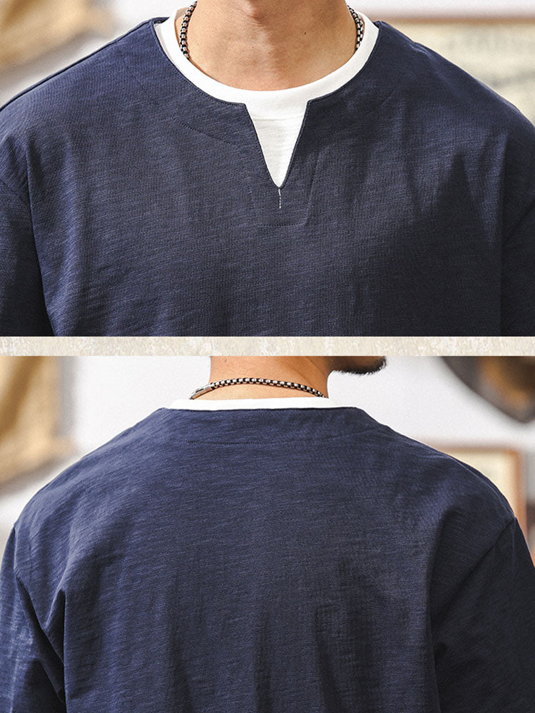 Herren Kurzarm‑T‑Shirt mit Fake‑Layer‑Effekt und V‑Ausschnitt