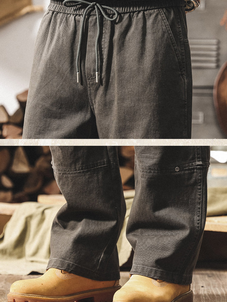 Pantalones para hombre de 100 % algodón con pernera ancha y cintura elástica